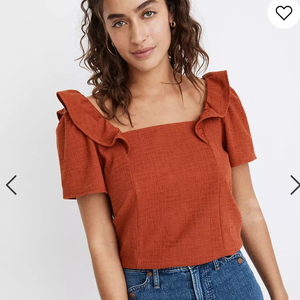 Madewell burnt orange crosshatch ruffle sleeve blouse